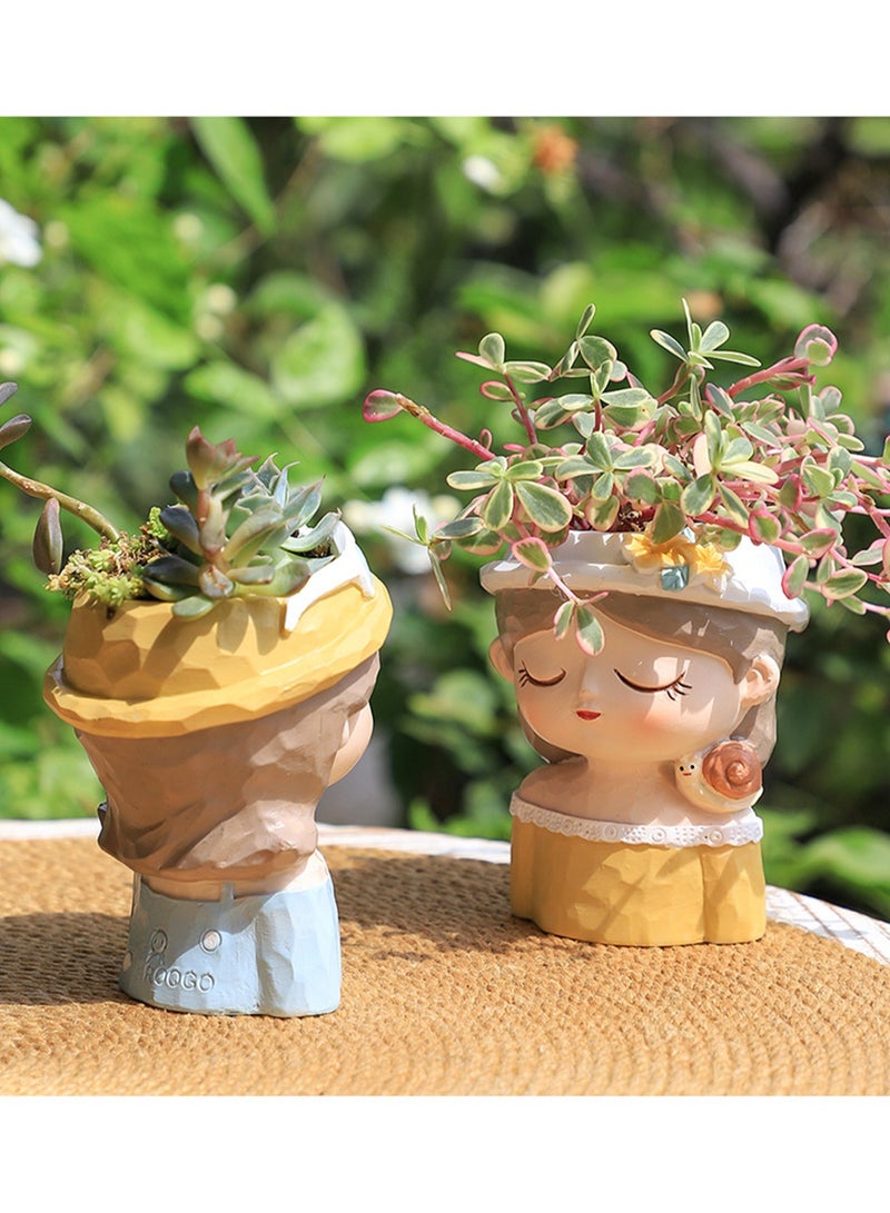 Desktop Cute Little Girl Balcony Garden Resin Fleshy Flower Pot Creative Gardening Decoration Potted Flower (Polka Dot Girl) - Image 5